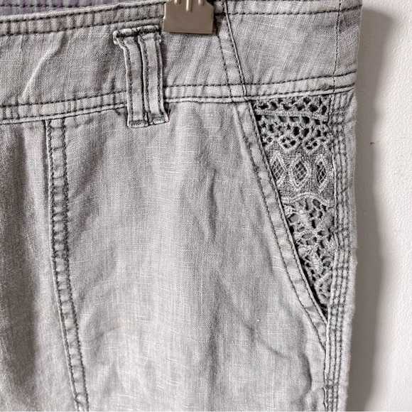 ANTHROPOLOGIE Hei Hei Marlena Gray Linen Embroidered Detail Roll Cuff Pants 28 - Picture 10 of 14